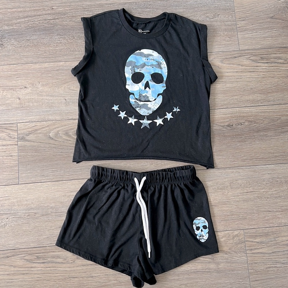 NOBO Black Camo Skull Muscle‎ Tee 2 Piece Set Size M(7-9)
